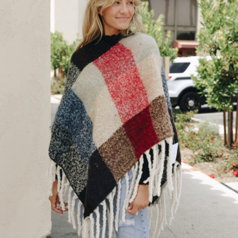 Gorgeous Colorblock Poncho Sweater Jacket O/S